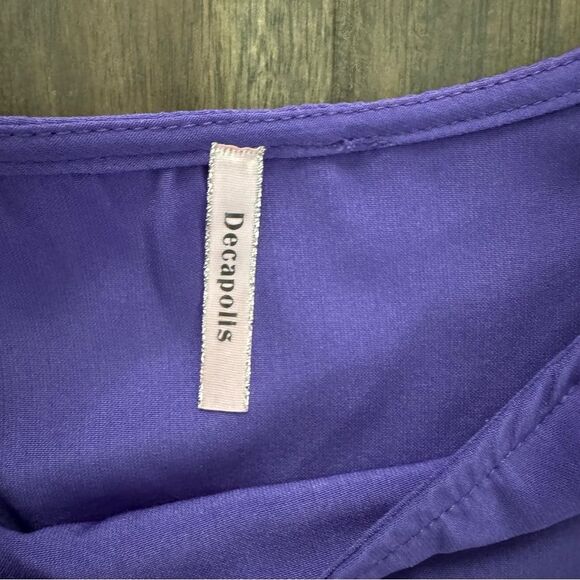 Decapolis Purple Cold Shoulder with Gold Buttons Mini Dress M - Picture 4 of 5